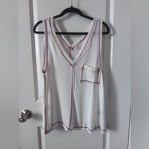 NWOT POL White and Pink Trim Tank Top Size Small
